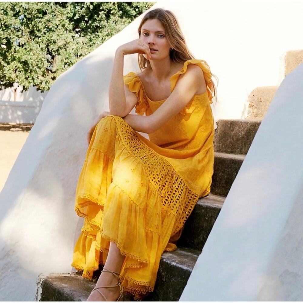 0232 Anthropologie Payal Jain Fallon Eyelet Maxi Dress Size 14 NWT